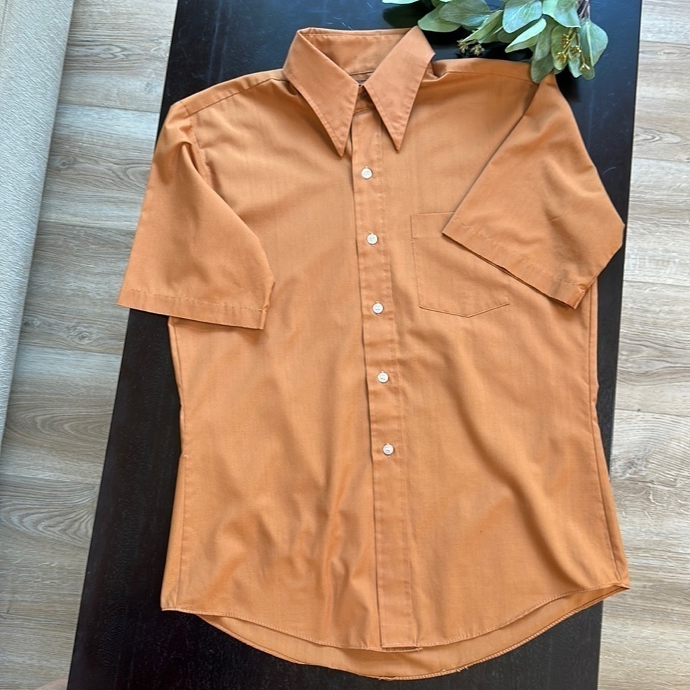 Vintage wide lapel short sleeve button up shirt SZ M